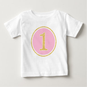 Pink Gold Faux Glitter Circle 1st Birthday Baby T-Shirt