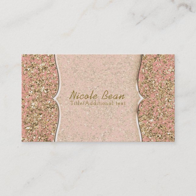 Pink & Gold Faux Glitter Glamour Chic Elegant Business Card (Front)