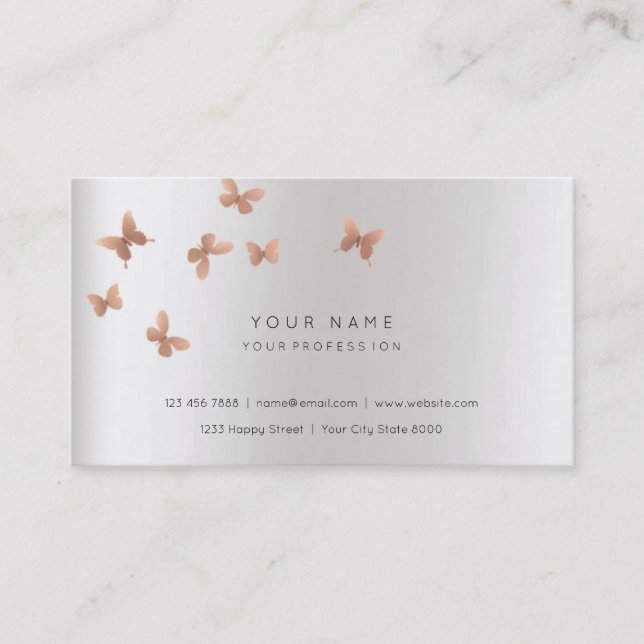 Pink Gold Faux White Grey Cooper Vip Pearly Silver Business Card (Front)