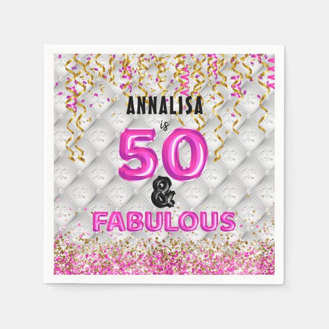 Pink Gold Fifty Fabulous 50th Napkin (Front)
