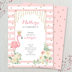 Pink Gold Flamingo birthday party invitation