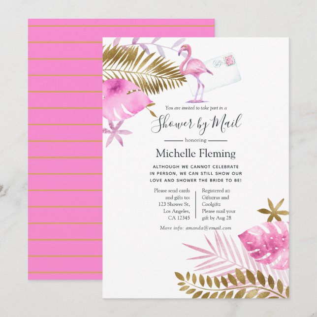 Pink & Gold Flamingo Bridal or Baby Shower by Mail Invitation (Front/Back)