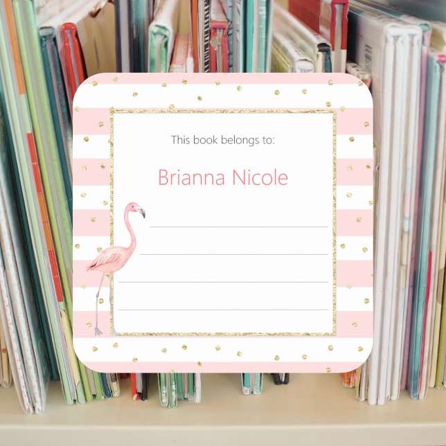 Pink Gold Flamingo Confetti Bookplate Sticker (Creator Uploaded)