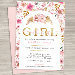 Pink Gold Floral Baby Girl Shower Elegant  Invitation