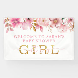 Pink Gold Floral Baby Shower Girl Welcome Sign
