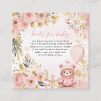 Pink Gold Floral Bear Baby Shower Books for Baby
