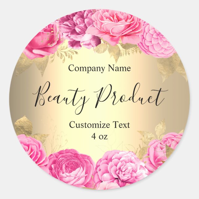 Pink Gold Floral Beauty Spa Cosmetic Product Label (Front)
