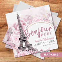 Pink Gold Floral Bonjour Bebe Baby Shower