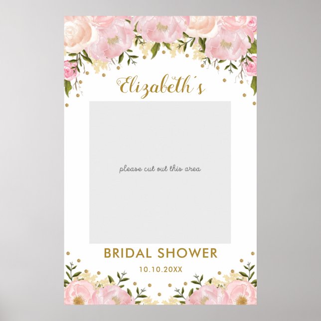 Pink Gold Floral Bridal Shower Photo Booth Prop Poster (Front)