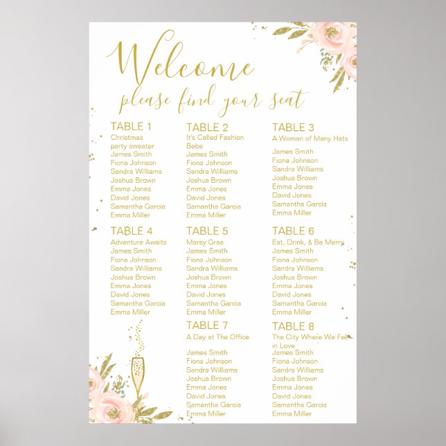 Pink Gold Floral Bridal shower seating Poster (Front)