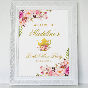 Pink Gold Floral Bridal Shower Tea Party Welcome Poster