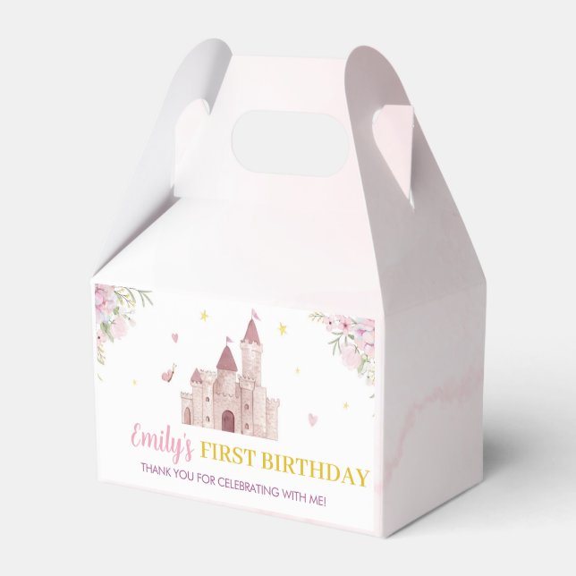 Pink Gold Floral Crown Princess Birthday Favour Bo Favour Box (Front Side)