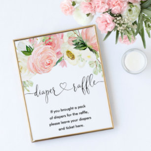Pink gold floral diaper raffle sign girl shower