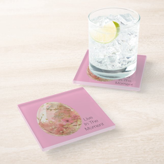 Pink Gold Floral Easter Egg Personalized  Glass Coaster (Angled)