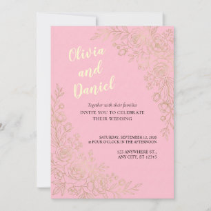 Pink Gold Floral Elegant Wedding Invitation