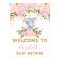 Pink Gold Floral Elephant Baby Shower Welcome Sign
