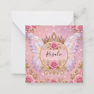 Pink & Gold Floral Fairy Princess Roses Butterfly Card
