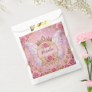 Pink & Gold Floral Fairy Princess Roses Butterfly Favour Bags