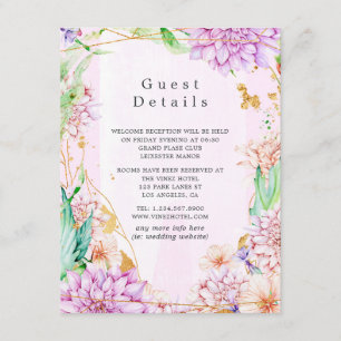 Pink & Gold Floral Geometric Wedding Guest Details Enclosure Card