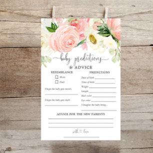 Pink gold floral girl Baby predictions advice card