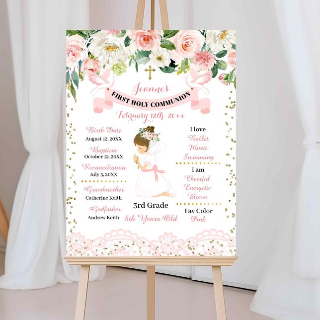 Pink Gold Floral Girl First Communion Sign (Creator Uploaded)