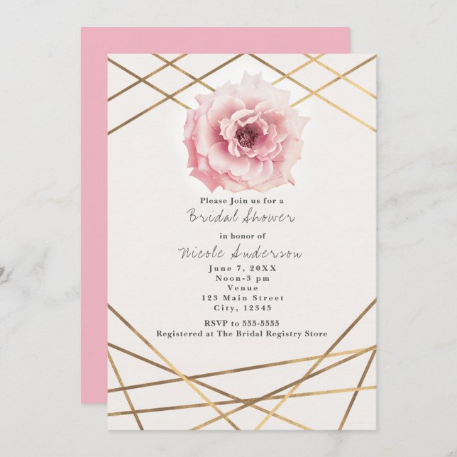 Pink & Gold Floral Glam Bridal Shower Invitation (Front/Back)