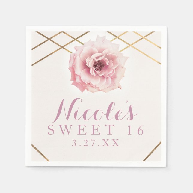 Pink & Gold Floral Glam Bridal Shower Party Napkin (Front)