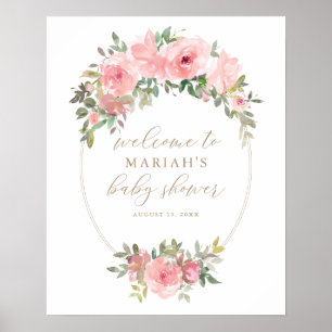 Pink Gold Floral Greenery Baby Shower Welcome Sign