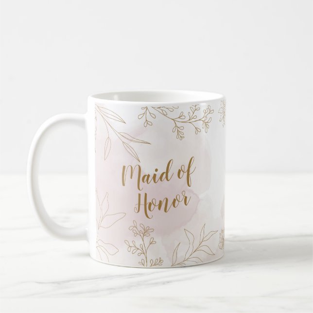 Pink & Gold Floral Maid of Honour Mug (Left)