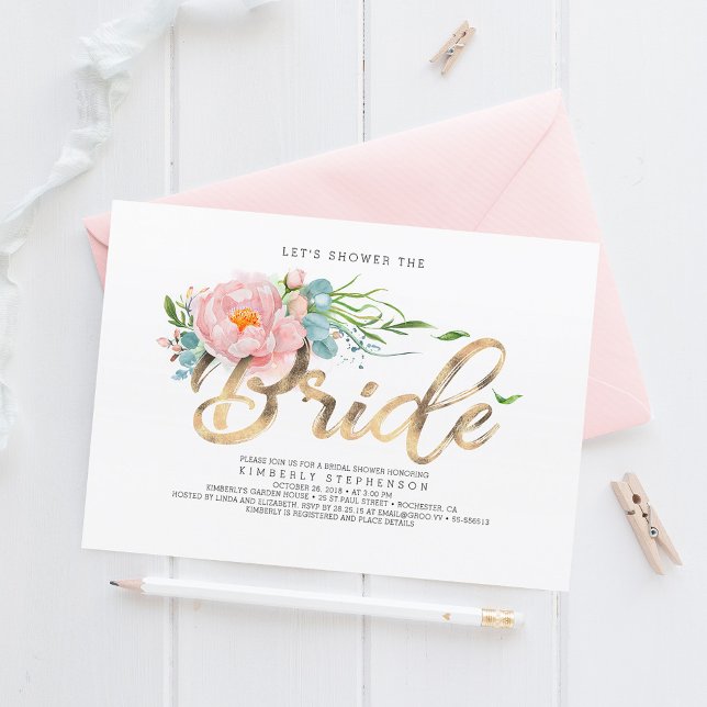 Pink Gold Floral Modern Whimsical Bridal Shower Invitation (Creator Uploaded)
