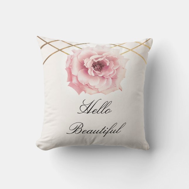 Pink & Gold Floral Peony Flower Glam Custom Chic Cushion (Front)