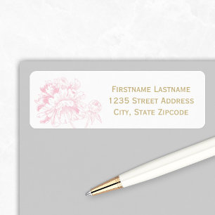 Pink Gold Floral Peony Wedding Return Address