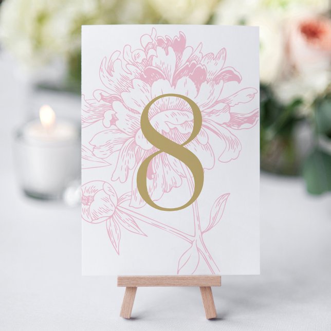 Pink Gold Floral Peony Wedding Table Number (Creator Uploaded)