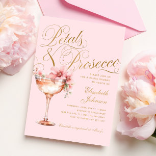 Pink Gold Floral Petals and Prosecco Bridal Shower Invitation