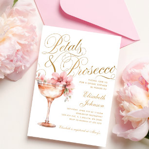 Pink Gold Floral Petals & Prosecco Bridal Shower Invitation