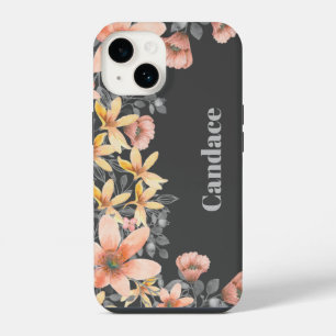 Pink & Gold Floral Poppies Personalised iPhone 14 Case