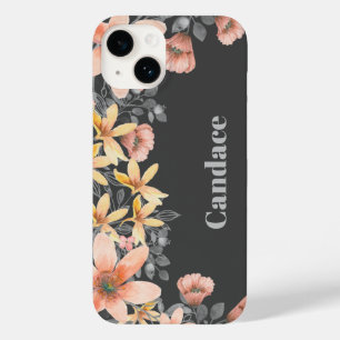 Pink & Gold Floral Poppies Personalized Case-Mate iPhone 14 Case