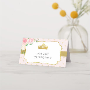 Pink & Gold Floral Princess Crown Place Card