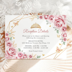 Pink Gold Floral Quinceanera  Details Enclosure Card