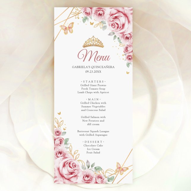 Pink Gold Floral Quinceanera Menu (Creator Uploaded)
