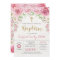 Pink Gold Floral Roses Girl Baptism Invitation
