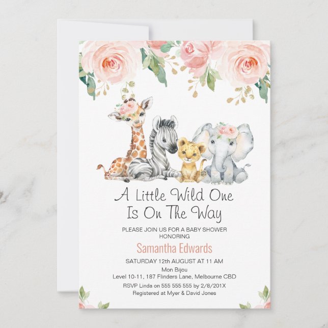 Pink Gold Floral Safari Babies Baby Shower Invitation (Front)