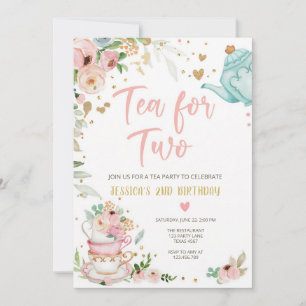 Pink Gold Floral Tea Party Birthday Invitation