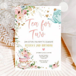 Pink Gold Floral Tea Party Birthday Invitation