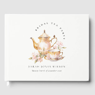 Pink Gold Floral Tea Set Bridal Shower Tea Party Guest Book