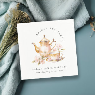 Pink Gold Floral Tea Set Bridal Shower Tea Party Napkin