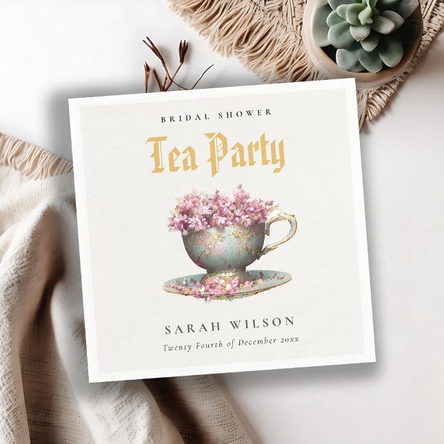 Pink Gold Floral Teacup Bridal Shower Tea Party  Napkin (Creator Uploaded)