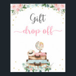 Pink Gold Floral Travel Bridal Shower Gift Sign<br><div class="desc">This adorable bridal shower sign features suitcases and a globe with pink watercolor florals and faux gold foil confetti.</div>
