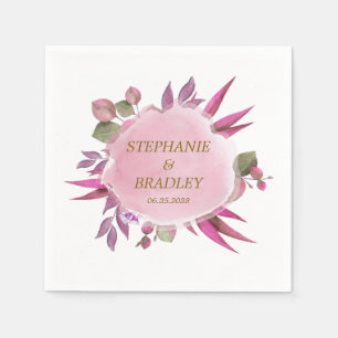 Pink Gold Floral Watercolor Modern Elegant Wedding Napkin