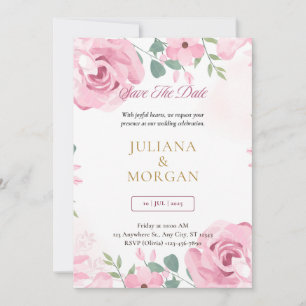 Pink & Gold Floral Wedding Invitation Template E